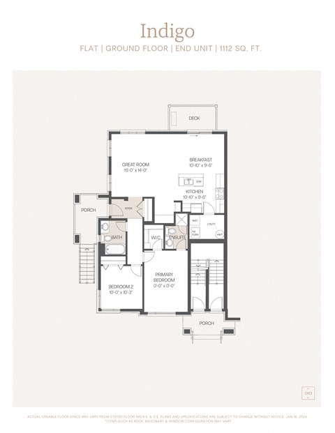Floor plan for 2 beds, 2 baths, 1112 sqft
